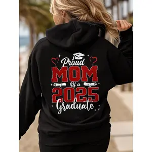 Women's 2025 Graduation Hoodie Long Sleeve Senior Mom Hooded Sweatshirt Proud Mom of Graduate 2025 Printed Hoodie Gift for Her