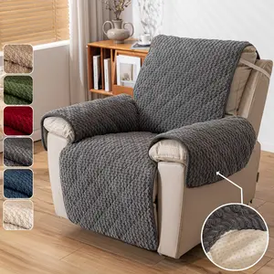 Recliner Chair Cover Thick Plush Anti-Slip Sofa Cover for Pets, Non-Slip Backing Washable Armchair Protector with Elastic Strap, Soft Plush Couch Cover for Living Room Furniture