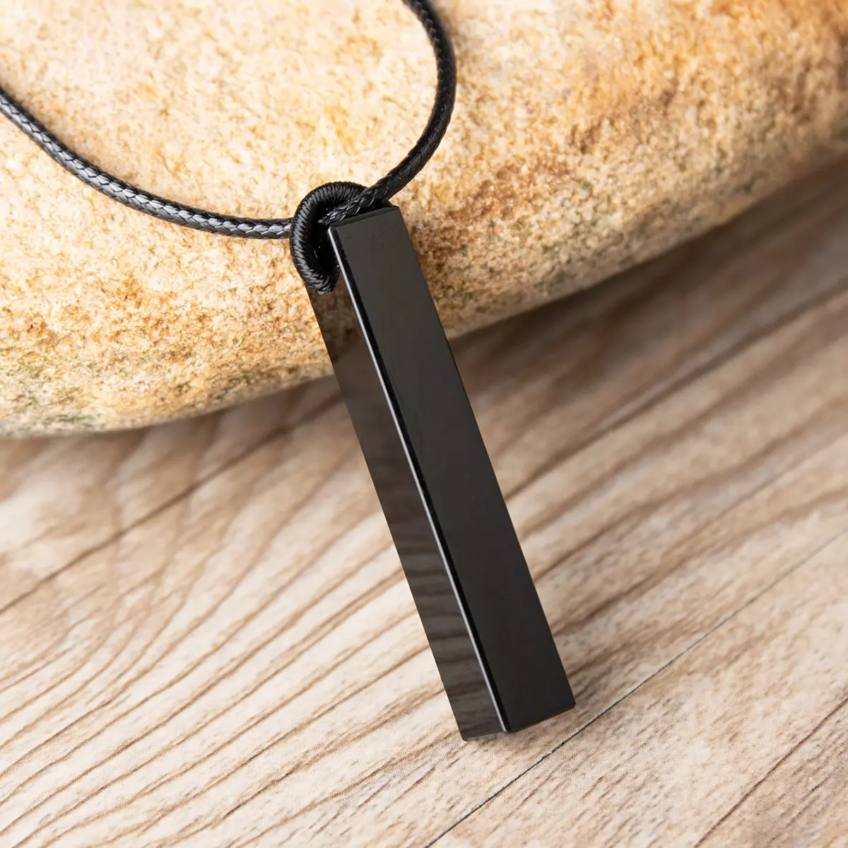 Black Obsidian Necklace for Men & Women, Minimalist Cuboid Bar Pendant on PU Leather Cord - Energy Shield Protection Jewelry & Meaningful Gifts, Square Shaped Pendant, Bold Looks, Daily Wear, Unisex, Geometric, One-Piece