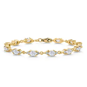 18K Yellow Gold Plated Silver White Moissanite Tennis Bracelet For Women (6.91 Cttw, Gemstone Birthstone, Oval 6X4MM, 6.5, 7, 7.5 Inch)