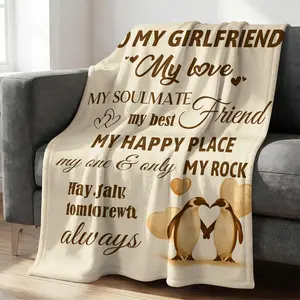 To My Girlfriend Plush Blanket, I Love You Letter Printed Fuzzy Throw Blanket, Romantic Anniversary Valentine's Day Gift for Her, Super Soft Cozy Fluff Blanket for Couch Bed, Perfect Gift for Long Distance Relationship, Flannel Blankets