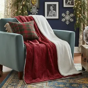 Tache Merlot Red Burgundy Sherpa Fleece Throw Blanket Twin 63x87 Inch Embossed Super Soft Warm Plush Cozy Blanket for Couch Sofa Bed