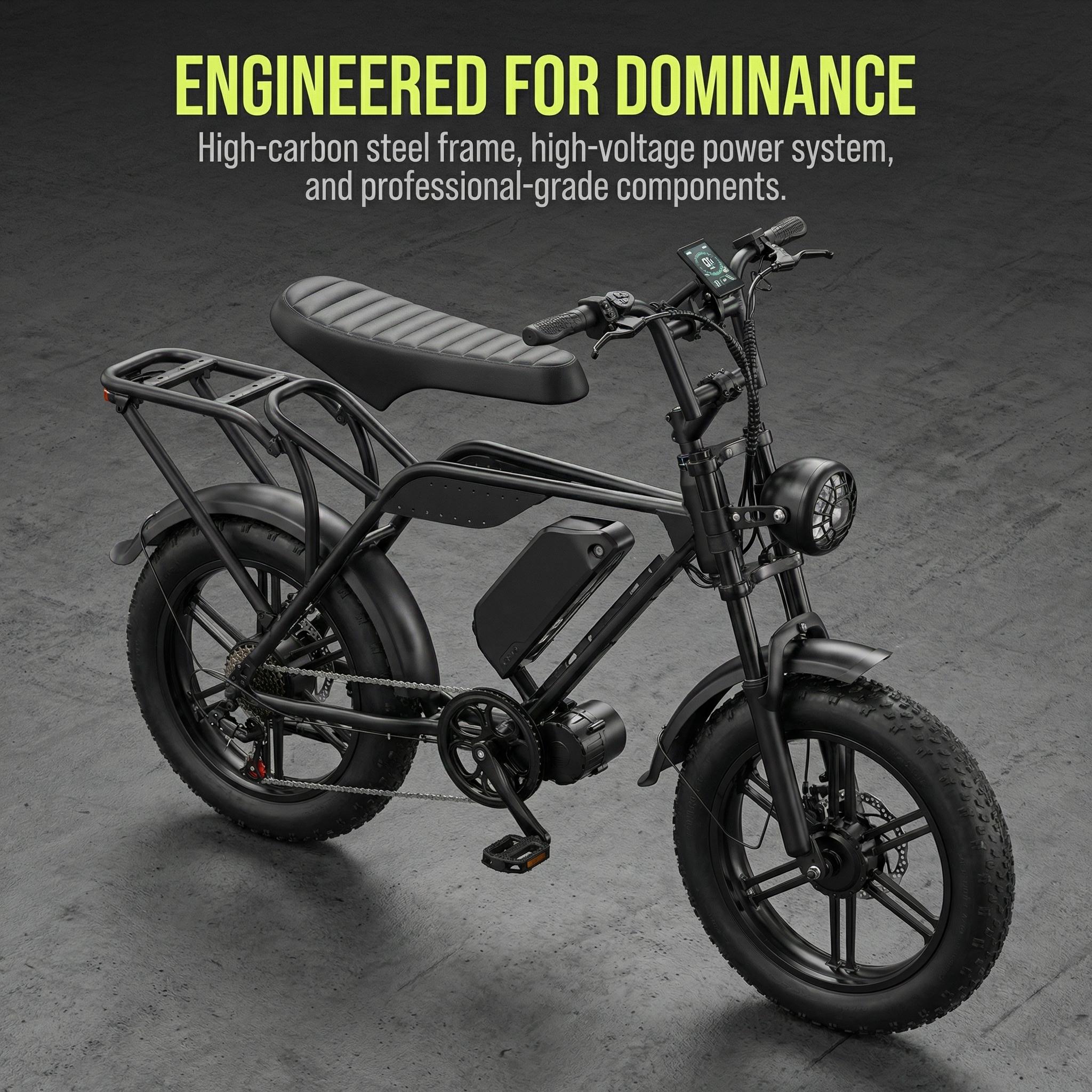 Off-Road Electric Bike | Powerful 1150W Motor, 60V 15Ah Battery, 20"×4 Fat Tires, Shimano 7-Speed, Up to 28MPH & 80 Miles Range