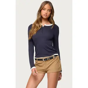 Edikted Women's Contrast Layered Look Henley Top
