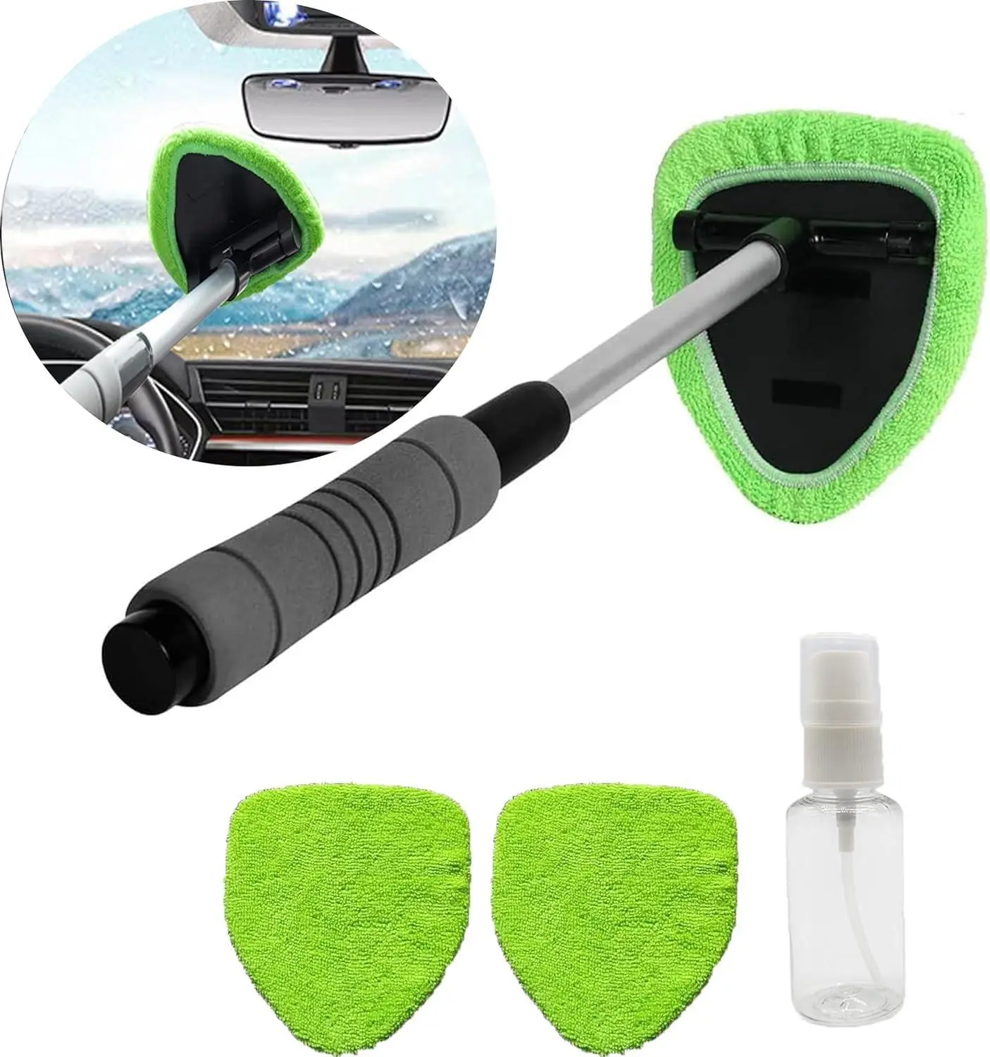 【DealsForYouDays】Car Windshield Cleaning Tool, Microfiber Car Window Cleaner with 3 Reusable and Washable Microfiber Pads and Extendable Handle - Cleaning tool kit! Fathers Day Gift!
