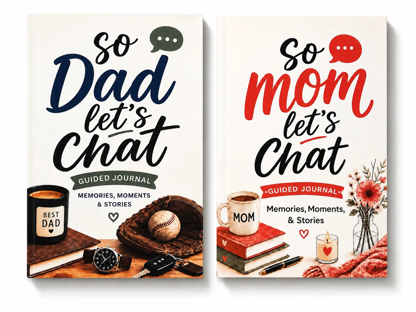 Guided Keepsake Journal Gift Bundle (So Mom, Let's Chat & So Dad, Let's Chat) - 6"x9" Office Notebooks for Adult Children, Father’s Day & Christmas Gifts for Parents, Memory Keeping Office Stationery Supplies, Anniversary Gifts