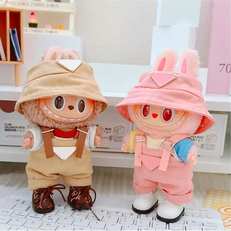 Clothes for Labubu(NO Doll) , Hat & Overalls Set for Labubu Clothes 15cm/17cm Doll Accessories Suit, Doll Outfit Stylish Doll Clothes，Detachable LABUBU Clothing Setfor Doll