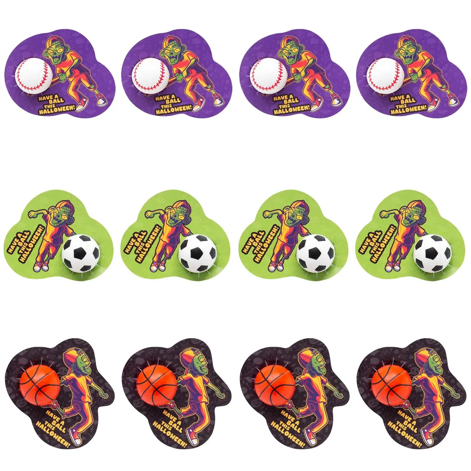 Oriental Trading Halloween Rubber Sports Bouncy Ball with Zombie Card Handout for 12, 1 1/4"