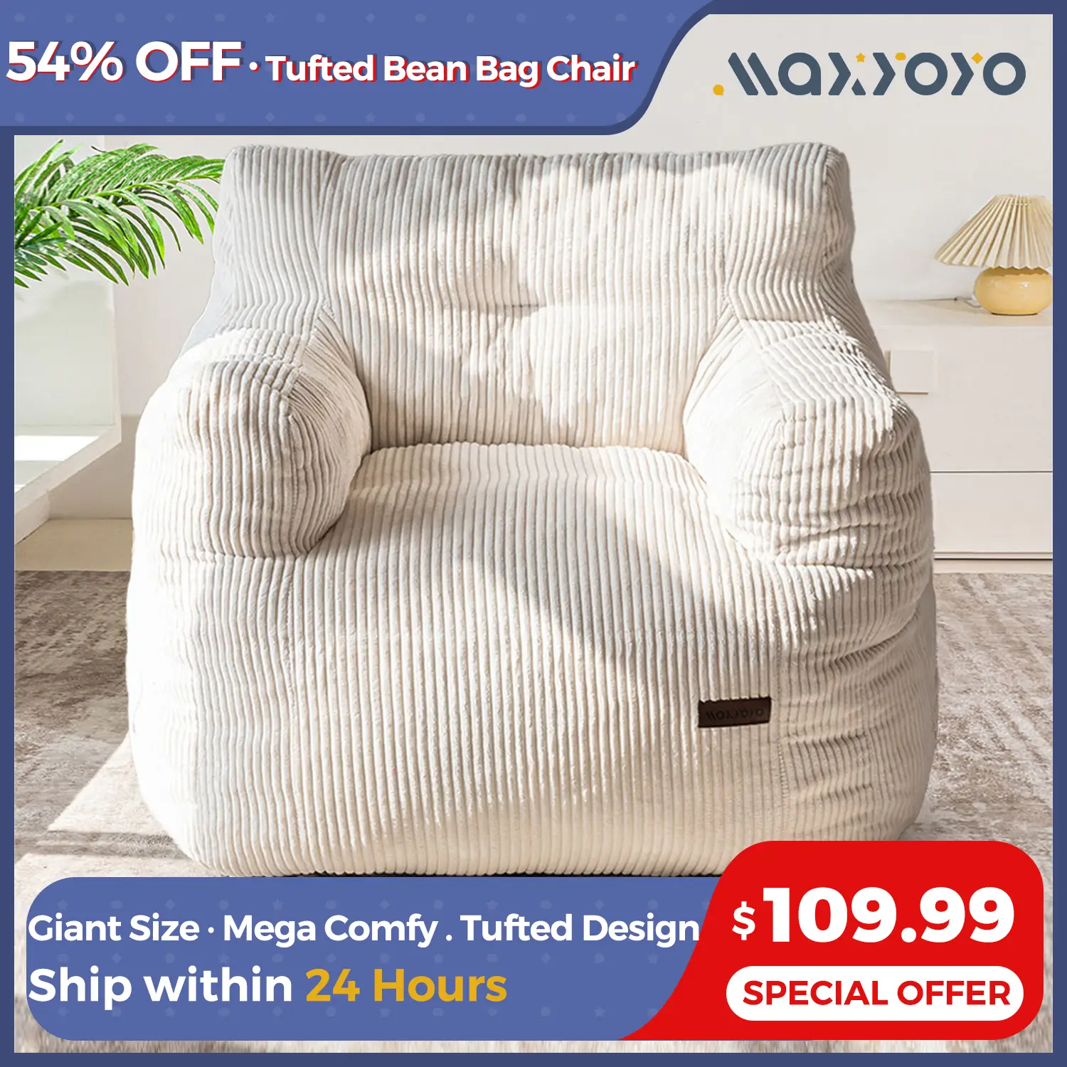 MAXYOYO Bean Bag Chair, Tufted Corduroy Bean Bag Couch Lazy Chair with Filler for Adult Teen