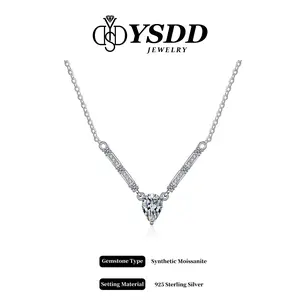 【#524】V-shaped 0.8CT Pear Cut vvs Synthetic Moissanite Necklace in 925 Sterling Silver