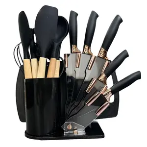 HomeKitchenware Little Kitchen UtensilsSet Silicone Gel Tools WithWoodenHandle, Set of 19 Pieces For HomeCooksNonstick Spatulas Stirring LadleScraper Spoon Knives