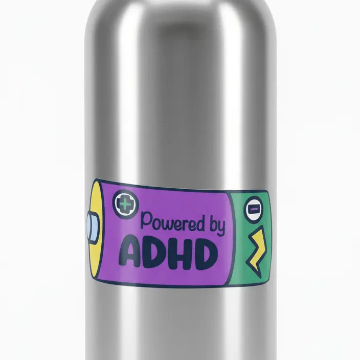 Powered by ADHD Battery Sticker Funny Laptop Decal  2 Pack