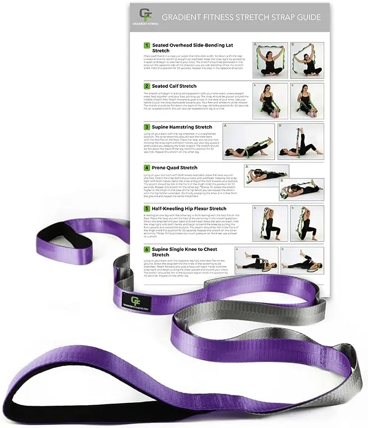 Stretching Strap for Physical , 12 Multi-Loop Stretch Strap 1" W x 8' L, Neoprene Handles, Physical  Equipment, Yoga Straps for Stretching,  Stretcher.
