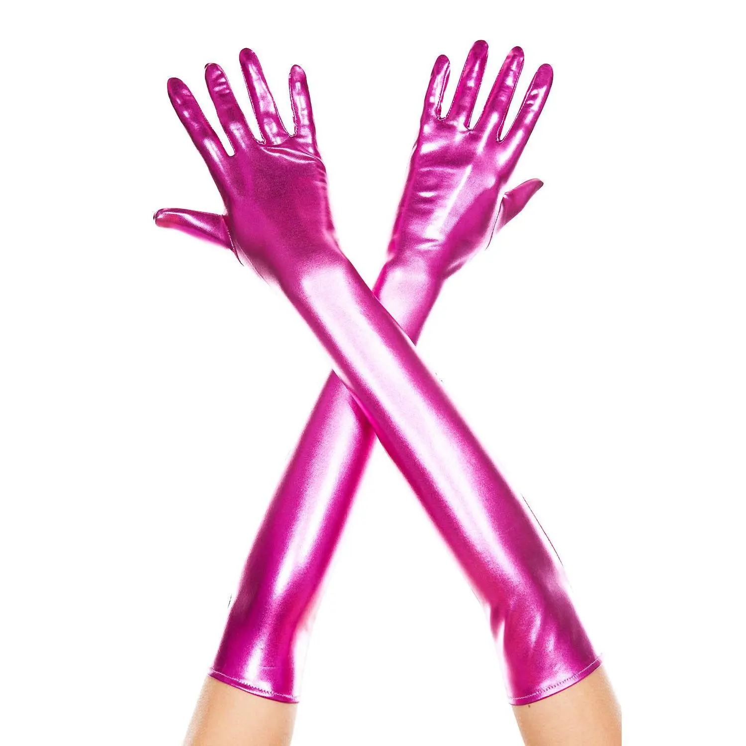 Extra long metallic gloves, 457-Hot Pink