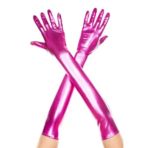 Extra long metallic gloves, 457-Hot Pink