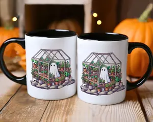 Greenhouse Ghost Mug, Halloween Mug Gift, Cute Ghost Mug, Plant Lover Gifts, Cute Halloween Coffee Mug, Gardener Gifts, Spooky Season Mug