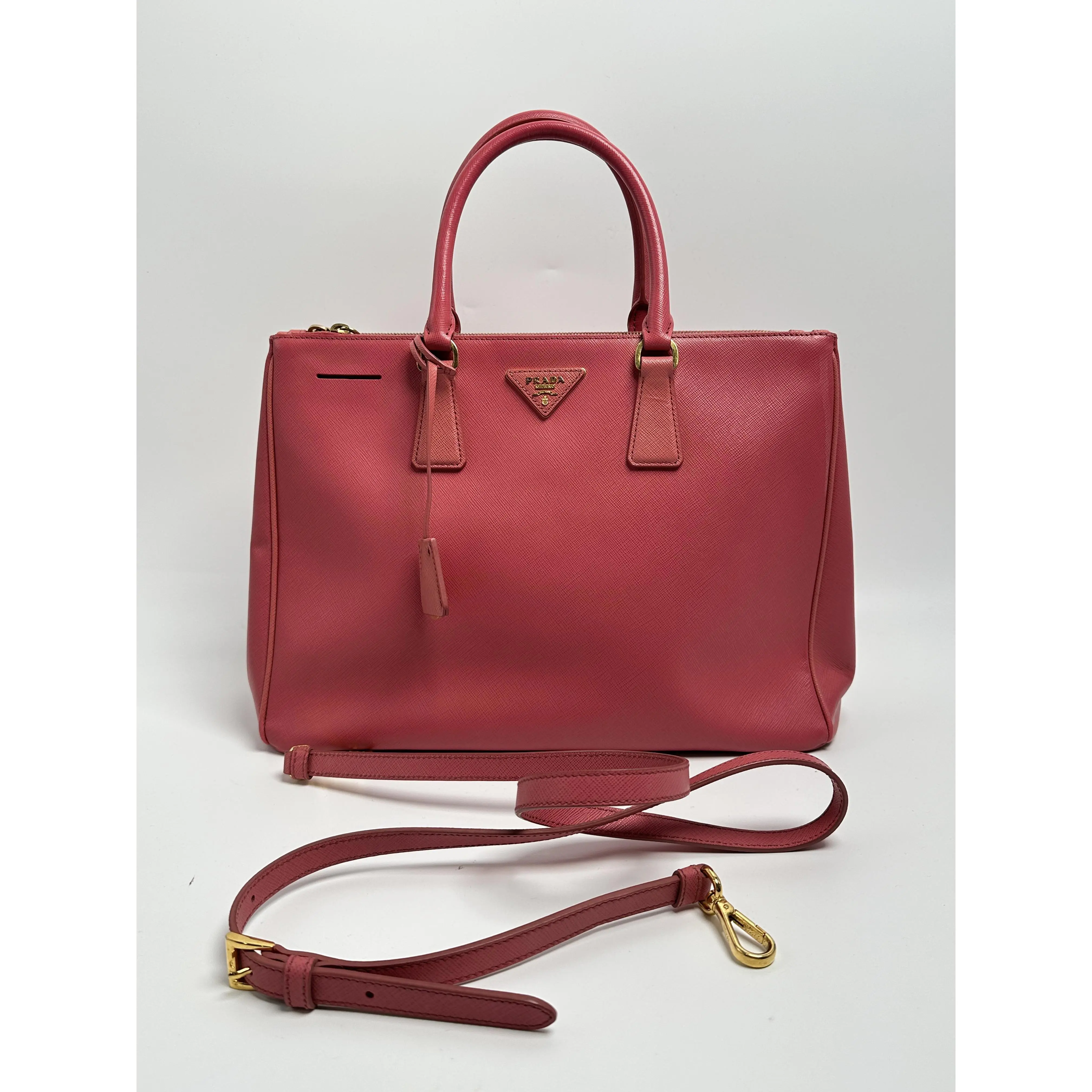 Pre-owned PRADA Leather Shoulder Bags Medium Galleria Saffiano Tote Bag Handle Shoulder Handbag Peonia Pink JA848PR