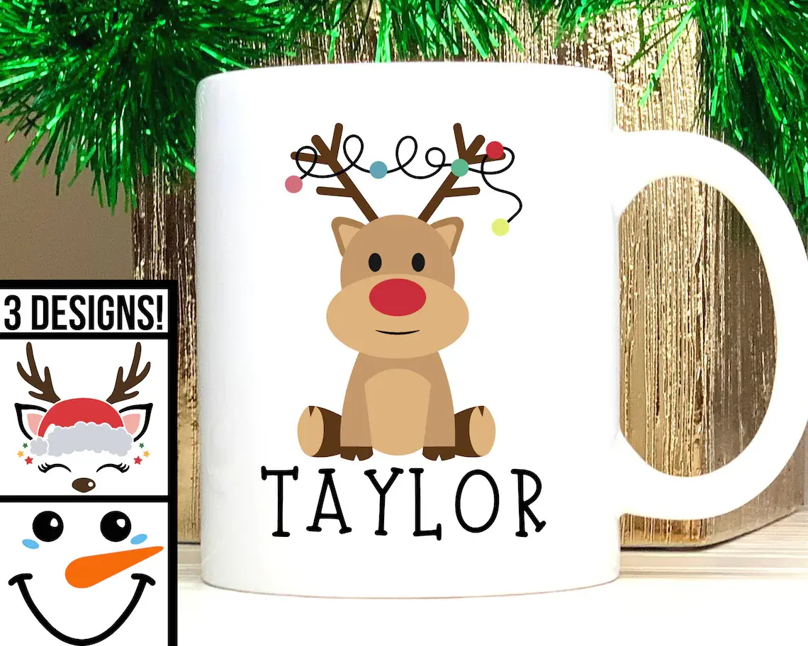 Personalized Christmas Mugs Funny, Secret Santa Gift, Reindeer Mug, Christmas Coffee Cup