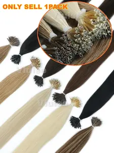 50strands 30G Invisible Nano Rings Hair Extensions With Beads,Straight Natural Micro Bead Pre Bonded Hairpieces Extensions,Blonde/Brown/Black Hair Add Volume For Women/Girls,Sutiable Single&Salon