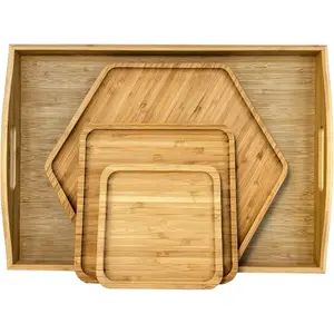 Serving Trays Charcuterie Platter 16.5"x11.8"(42x30cm) with Handle Set Includes Hexagon 12.5"(32cm) Square 7.8"(20cm) Square 5.9"(15cm) Small Plates for Family Dinner