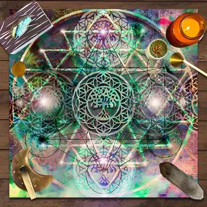 Mysterious Magic Array Design Square Tarot Tablecloth, Witch-style home decor Altar Cloth Multiple Sizes Polyester Fabric, Easy to Clean and Maintain Decorative Divination Cloth for Spreads & Rituals Gift for family and friends