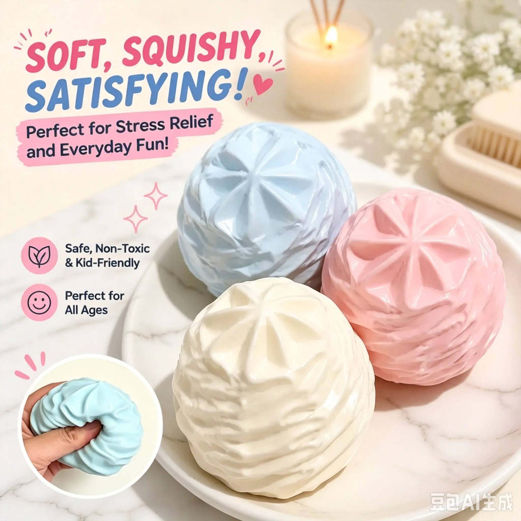 Handmade Fake Cream Squishy Toy with Building Block Filling, Crunchy Crisp Sound ASMR Sensory Squeeze Toy, Portable Cute Cream Shape Stress Relief Fidget Toy