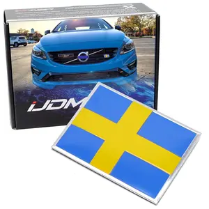 iJDMTOY Sweden Gold Nordic Cross Emblem Badge w/Stand For Swedish Scandinavian Cars Volvo Saab Scania Front Grille or Rear Trunk