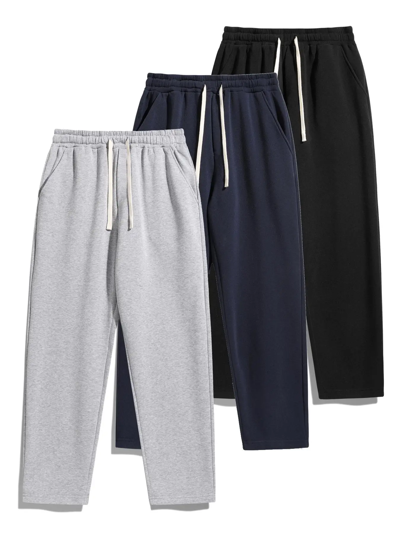 Men's Solid Thermal Lined Drawstring Waist Pants, Casual Comfy Loose Fitting Trousers for Fall & Winter, Men's Bottoms for Daily Wear, Relaxed Fit Men