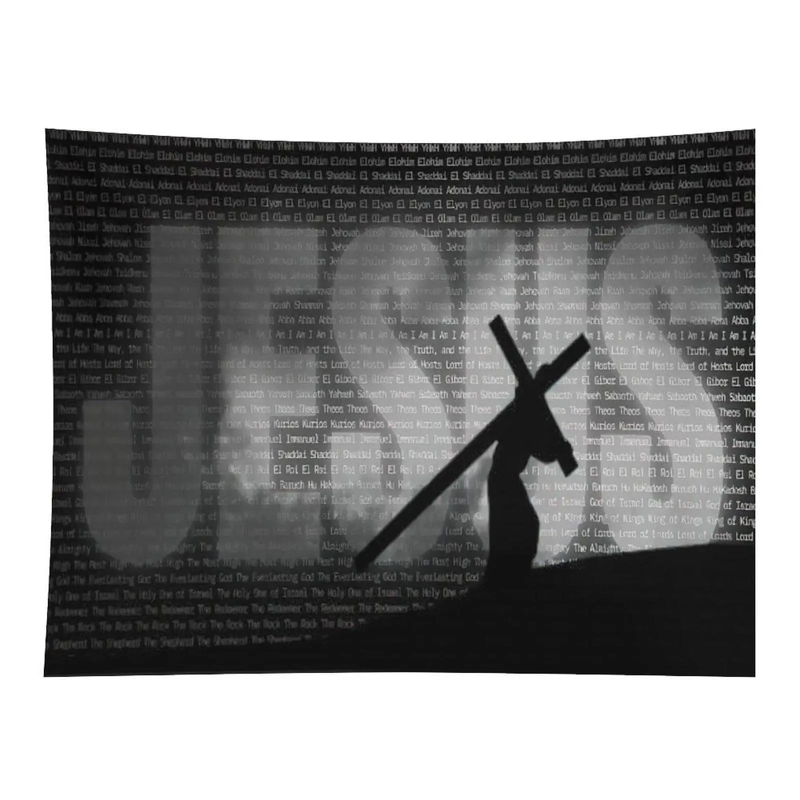 Jesus Carrying Cross Tapestry Black White Christian Faith Wall Hanging for Bedroom Decor