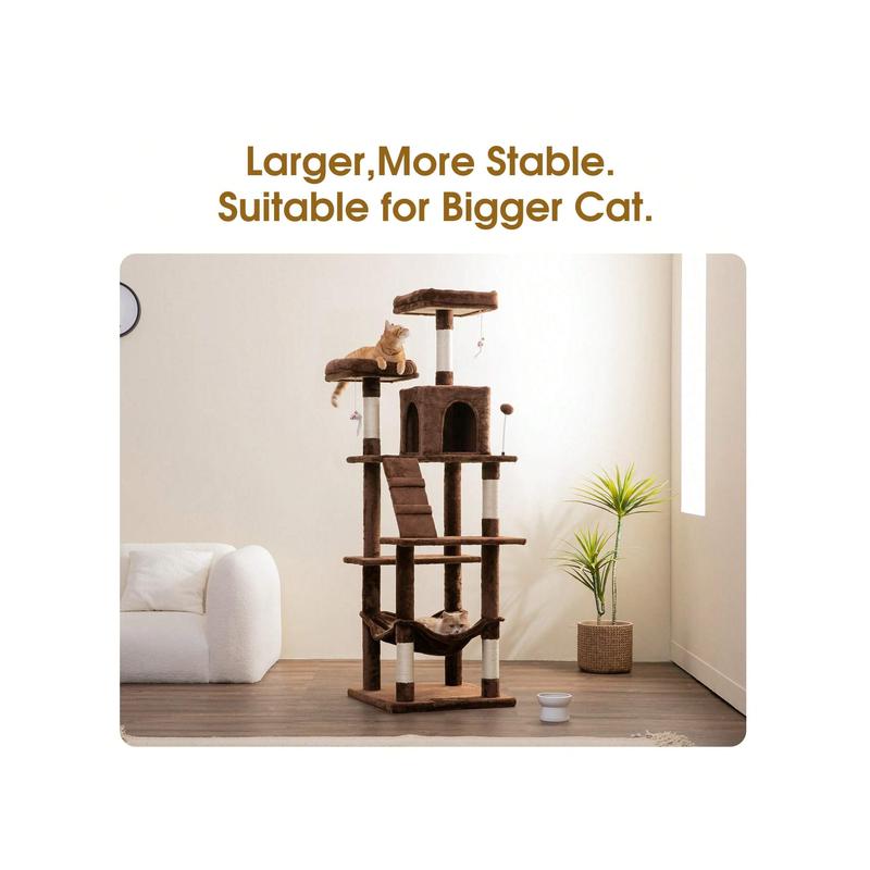 MWPO 70.1-Inch Large Cat Tree, Multi-Level Tall Cat Tower for Indoor Cats, Plush Cat Condo with Big Padded Perches, Sisal-Covered Scratching Posts, Hammock, Toys for Kittens & Cats