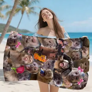 Funny Monkey Patch Beach Towel, High-Weight Quick-Dry Fabric, Soft Skin-Friendly, Absorbent and Fast Drying, Anti-Wrinkle, Easy Clean
