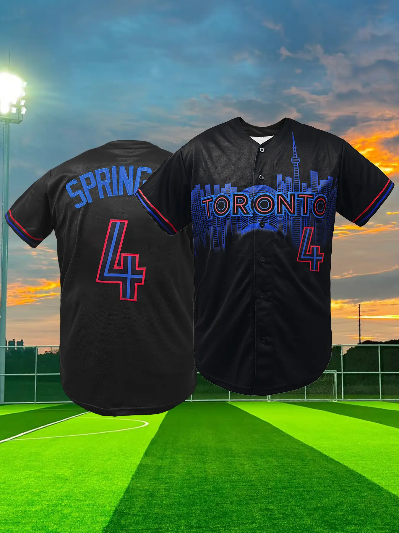 Men's Baseball Jersey,Toronto #4 Stitched Baseball Shirt, V Neck Loose Fit Casual Comfortable Breathable Sportswear, Embroidered Letter Number Design, Unisex All Seasons