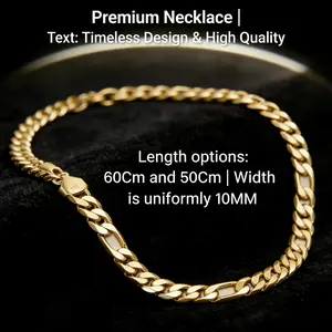 14K Gold Plated Figaro Chain Necklace for Men Women, 10MM  Waterproof Tarnish Resistant, Classic Timeless Design with 50cm 60cm Length Options, Luxury Hip Hop Streetwear Jewelry, Perfect Gift for Him Her, Everyday Party Street Style Statement Accessory