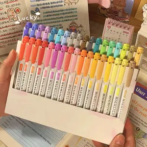 12pcs/35pcs Cute Highlighter Pens, Dual-Head Fluorescent Markers, Dual Tip Highlighters, Macaron Color Retro Marking Pens, School Supplies, Office Notebooks, DIY Home Decor