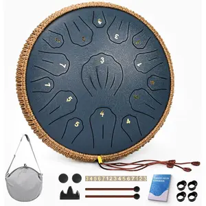 Steel Tongue Drum - 13 Inch 15 Note Tongue Drum, Handpan Musical Instrument for Adults , Steel Drum with  Book, Steel Drums Instruments with Mallet and Carry Bag, C Major (Navy Blue)