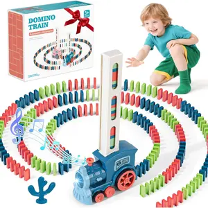 60 Pieces Domino Toy Train, Battery Driven Automatic Stacking, Montessori Educational Game, Fun Gifts for Boys and Girls, Stacking Block Game