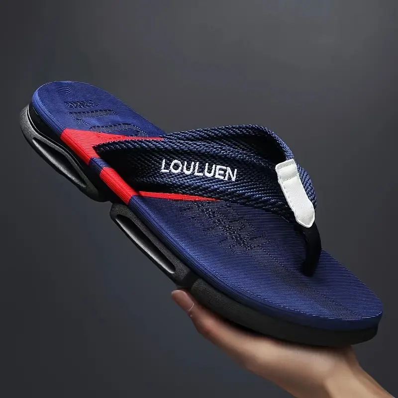 Men's Striped Slip-On Beach Flip-Flops - Flexible Outdoor Casual Footwear, Comfortable Sandals (US 7.5)