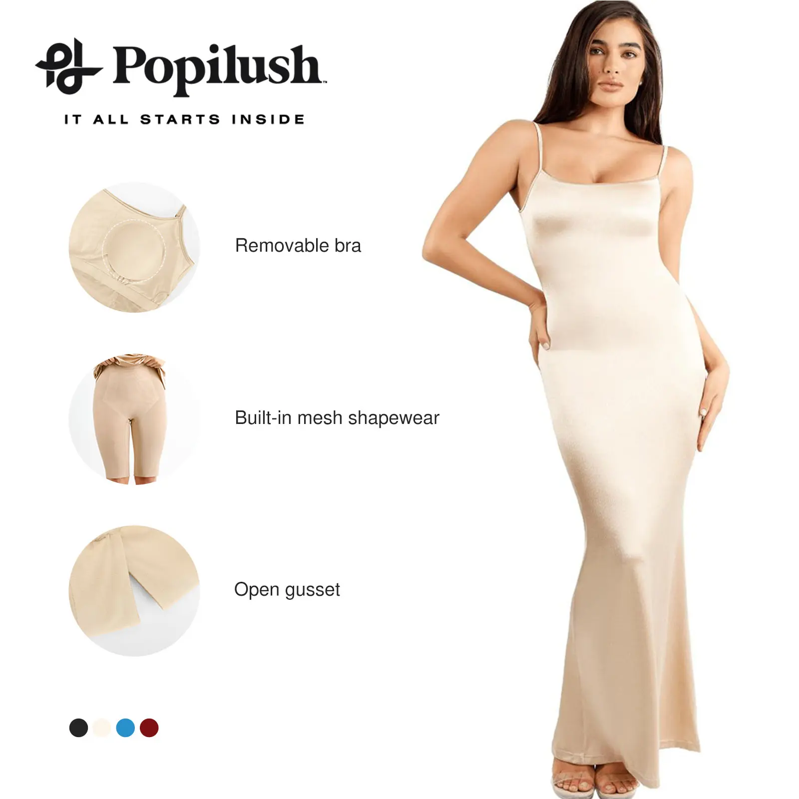 Popilush The Shapewear Dress Slip Shine Maxi Dresses Casual Womenswear  Clothing Party - TikTok Shop