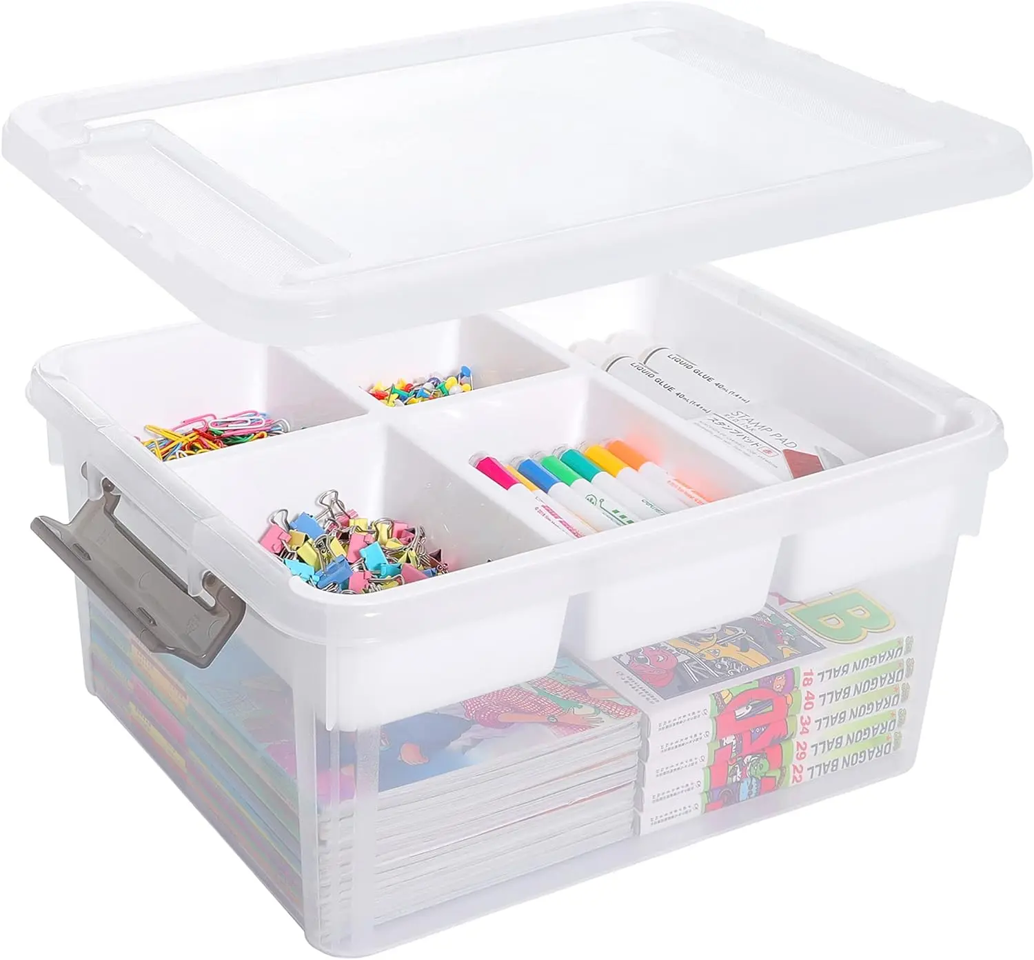 17 QT Plastic Storage Box with Removable Tray Craft Organizers and Storage Clear Storage Container for Organizing Bead, Tool, Sewing, Playdoh,Coloring Books