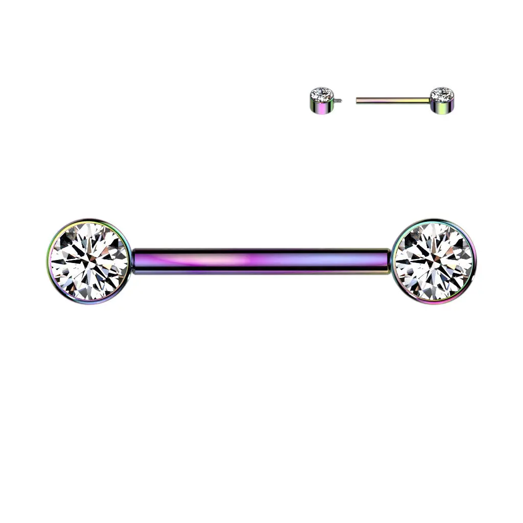 Bezel Set CZ Internally Threaded Nipple Barbell – 14G Titanium