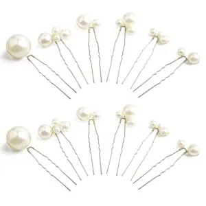 12Pcs Silver Wedding Pearl Hair Pins, U Shaped Hair Accessories for Bridal Women and Girls Daily Use
