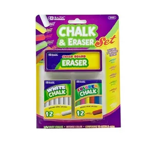 Bazic  12 Color & 12 White Chalk w/ Eraser Set Pack of 24