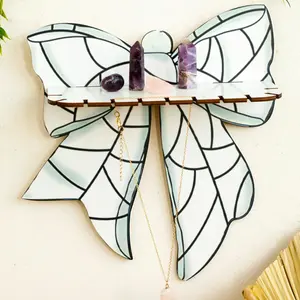 Butterfly Knot Design Wall Shelf, Wooden Hanging Display Rack, Wall Mounted Storage Rack for Living Room, Bedroom, Entryway, Balcony, Decor