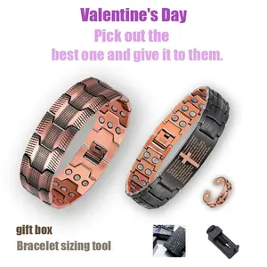 valentine Copper Bracelet for Men, 3X Ultra Strength Magnetic Bracelets, 99.99% Pure Copper with 3500 Gauss Neodymium Magnets, Adjustable,Black
