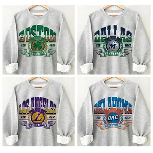 Gildan All Basketball Teams Crewneck, Vintage Ash Grey Color All Basketball Teams Sweatshirt, Basketball Pro Retro Gift