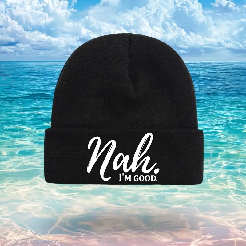 S&T Unisex Stretch Acrylic Beanie for Adults - Breathable, Lightweight Warm Close-Fit, "No, I'm Fine" Letters Text Print, Casual Winter Commute Outdoor Sports Accessory, Solid Color Cold Wash (No Brim Filling), Fitted, Warmth, Hand Wash Only, Cold Wash On