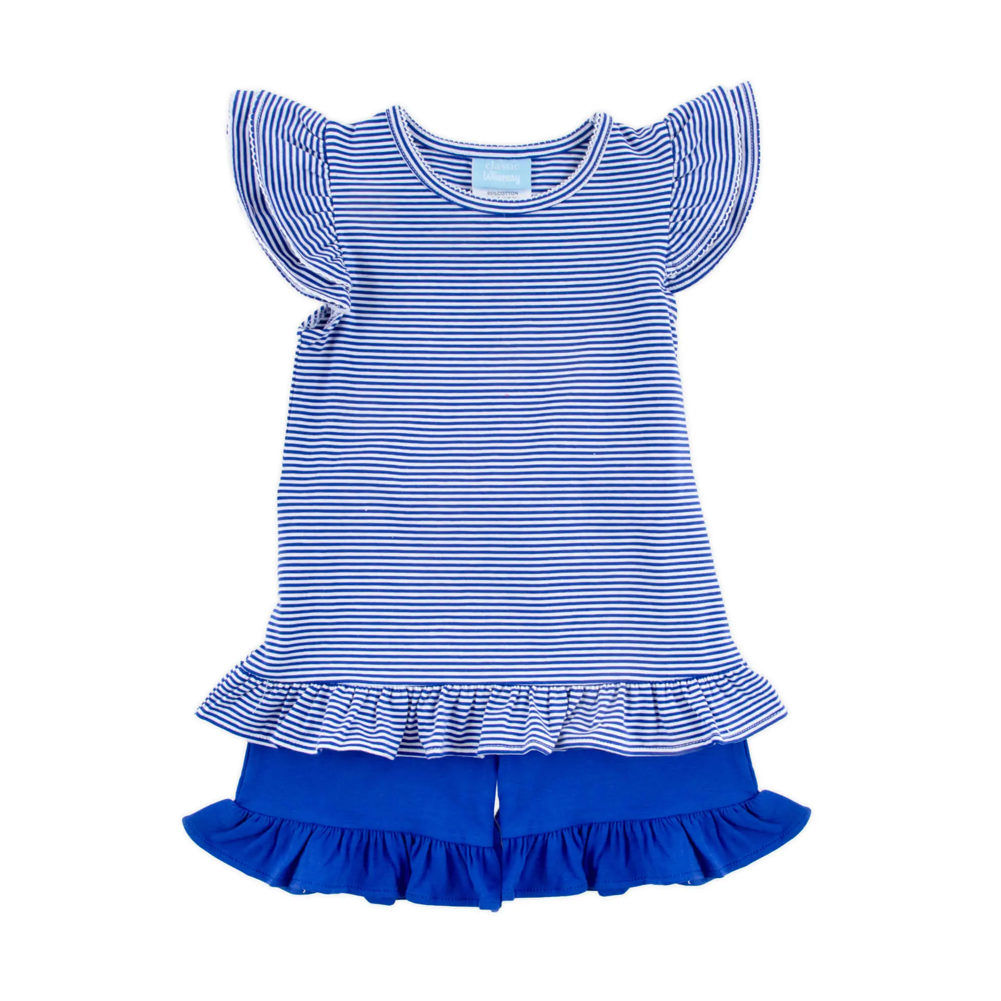 Milly Stripe Ruffle Short Set - Soft Knit 2Pc Outfit for Girls