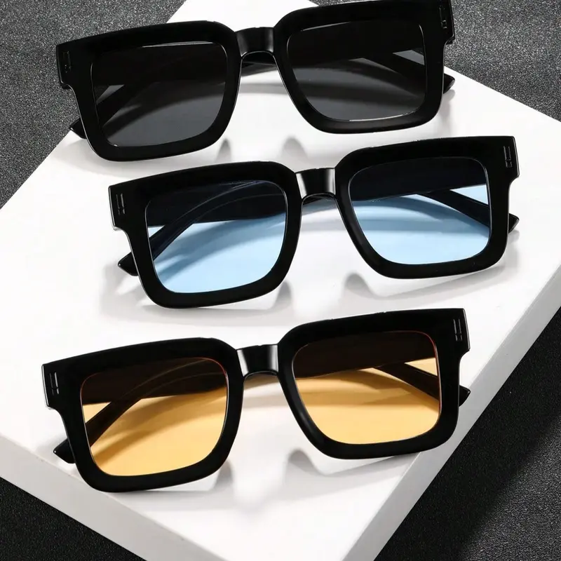 Men's Classic Fashion Square Sunglasses, Trendy Casual Sunglasses for Outdoor Travel, Stylish Glasses, Fashion Accessories for Everyday Use and Outdoor Activities, Square Framed Sunglasses
