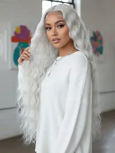 42 Inch Extra Long Deep Wave Lace Front Wigs for Women, Ice White Synthetic Wavy Wig, Heat Resistant Fiber Hair, Glueless Invisible Lace, High Density Full Ends, 42inch Goddess Style, Perfect for Cosplay Party Drag Queen, TikTok Viral Long Hair.