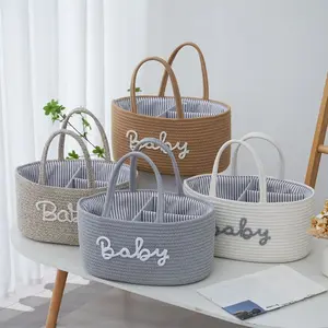 Three-Tier Letter Design Storage Basket, Cotton Rope Basket, Portable Baby Organizer, Large Capacity Holder for Bottles & Diapers, Home Bathroom Living Room Use